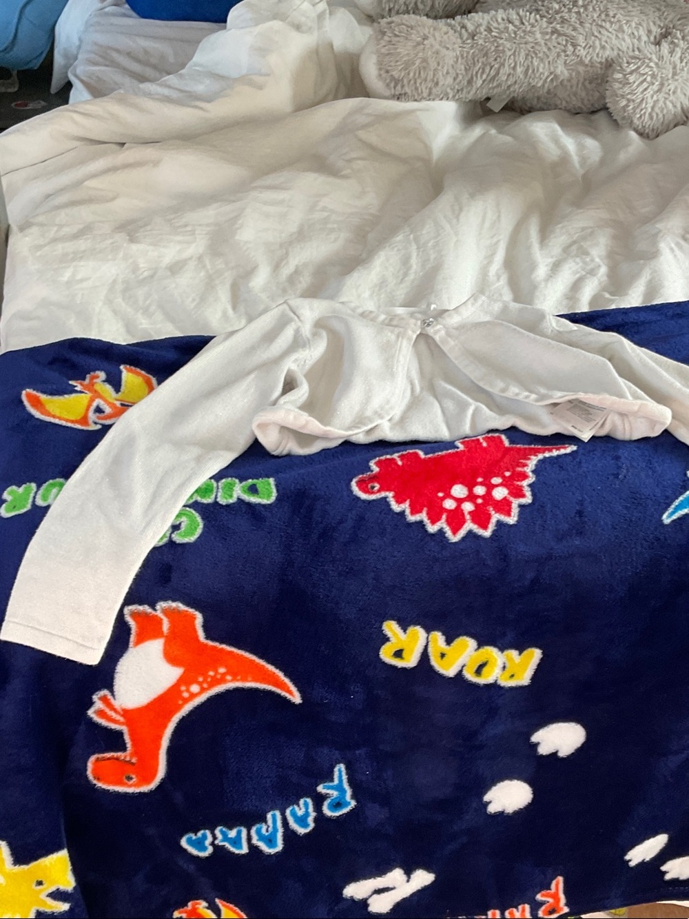 Kids White Long-Sleeve Pajama Top with Snap Front